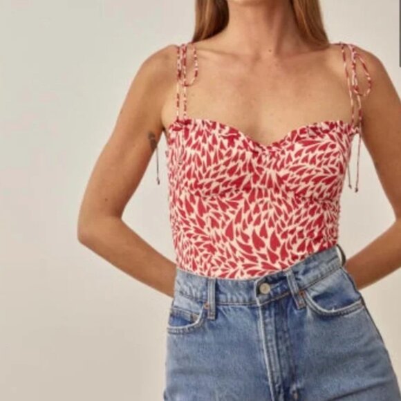 Reformation | Novena Floral Tie Sweetheart Tank Top in Hearts Love - Picture 1 of 7